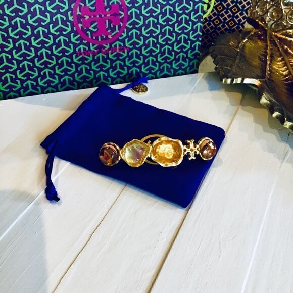 TORY BURCH KIRA 18 K GOLD PLATED BARRETTE HAIR ACCESSORIES - Picture 4 of 5